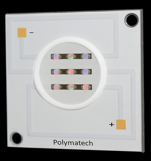 Polymatech exposed-die ultraviolet chip-on-board LED.